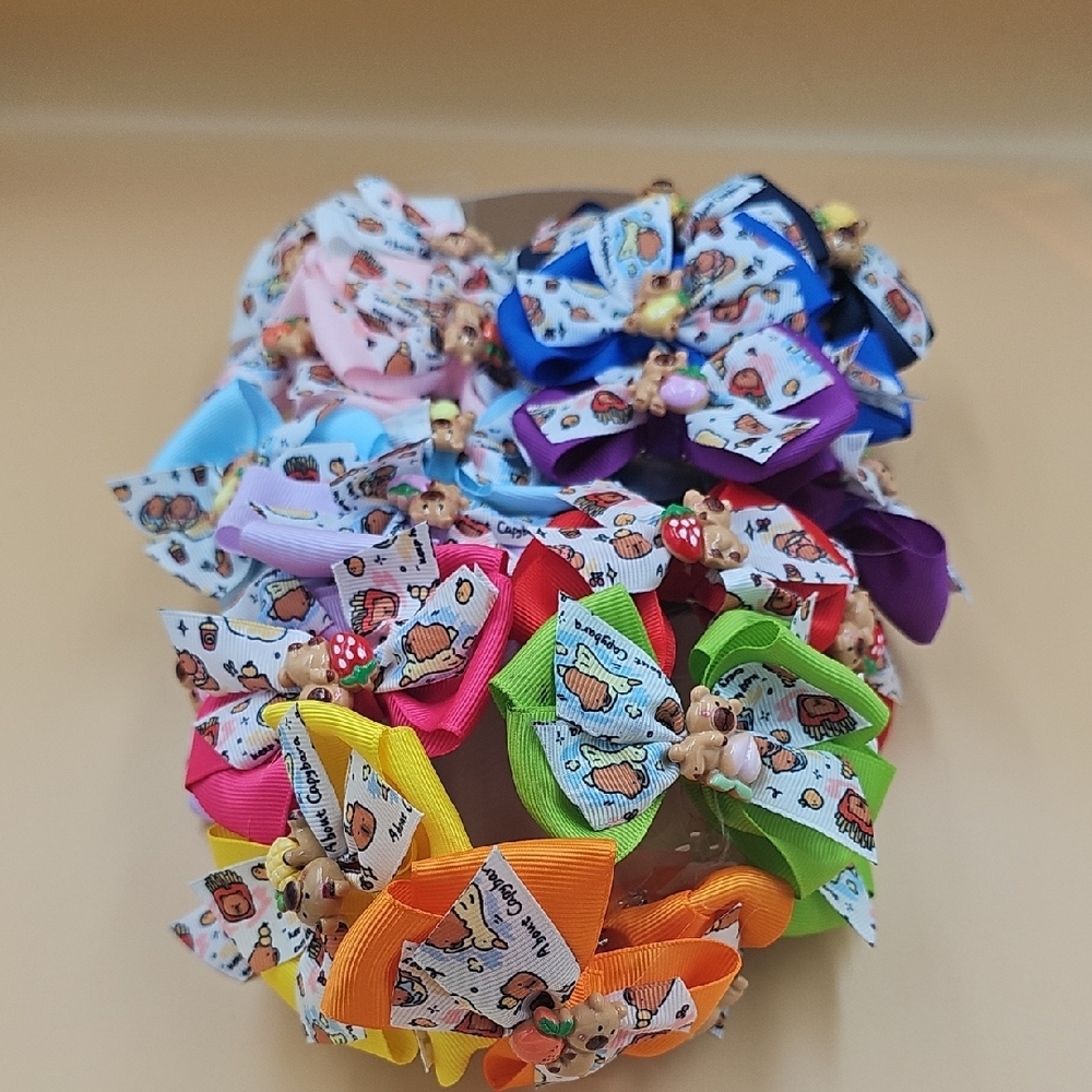 Multiple Colors Satin Capibara Bow Hair Set